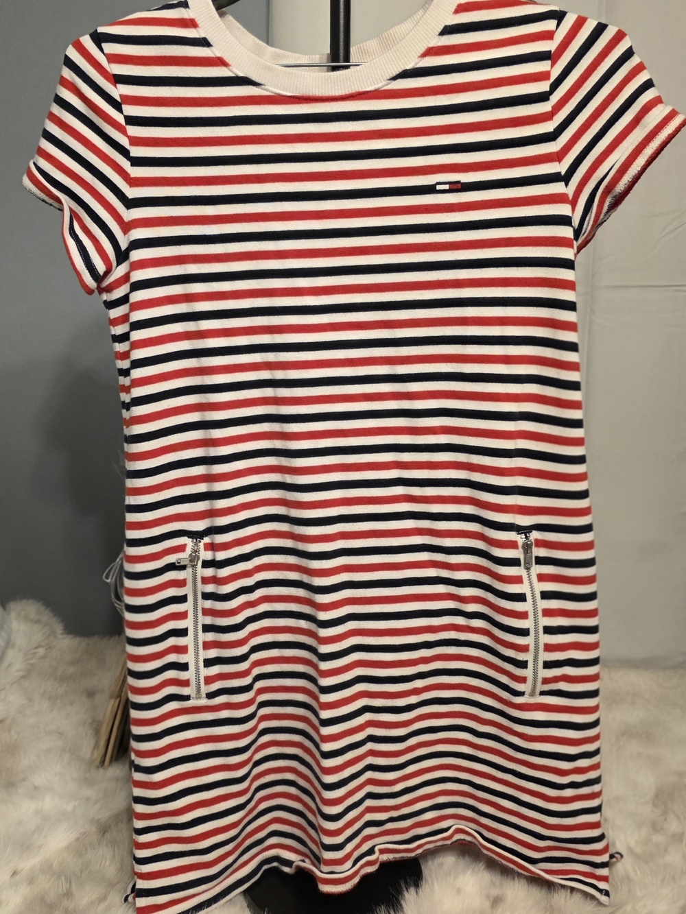 Tommy Hilfiger Red, White & Navy Striped Midi Dress